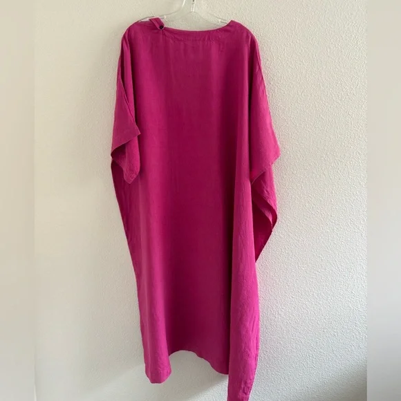eskandar 100% Linen Long Caftan Fuchsia Pink Dress - Picture 2 of 10